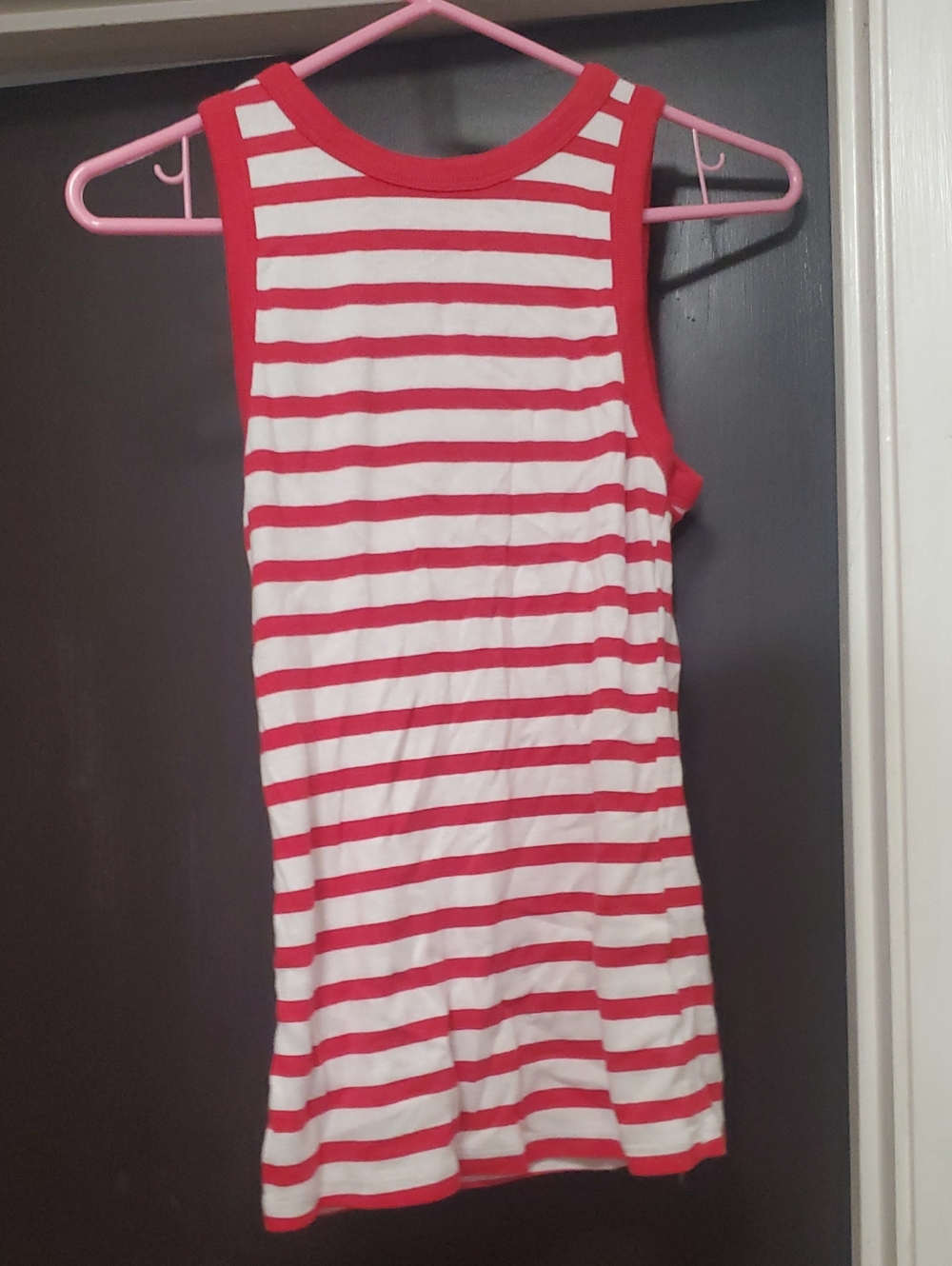 Red and White Striped Sleeveless Tank Top